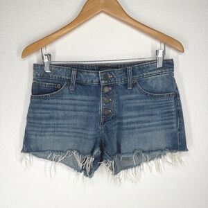 Lucky Brand The Cut Off Denim Shorts Blue Button Fly Fray Hem Womens 26 Festival